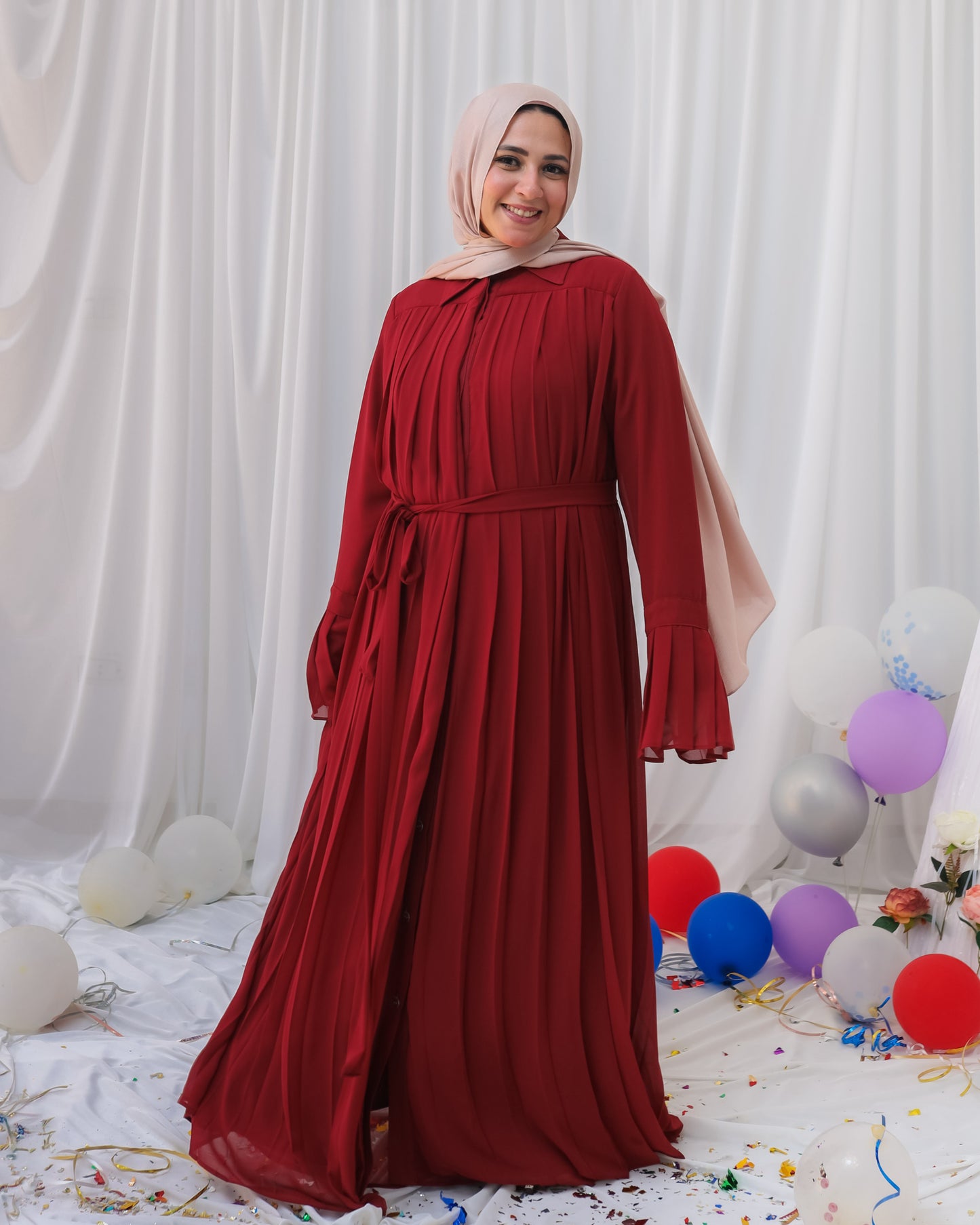 PLEATED CHIFFON DRESS - بلسيه دريس