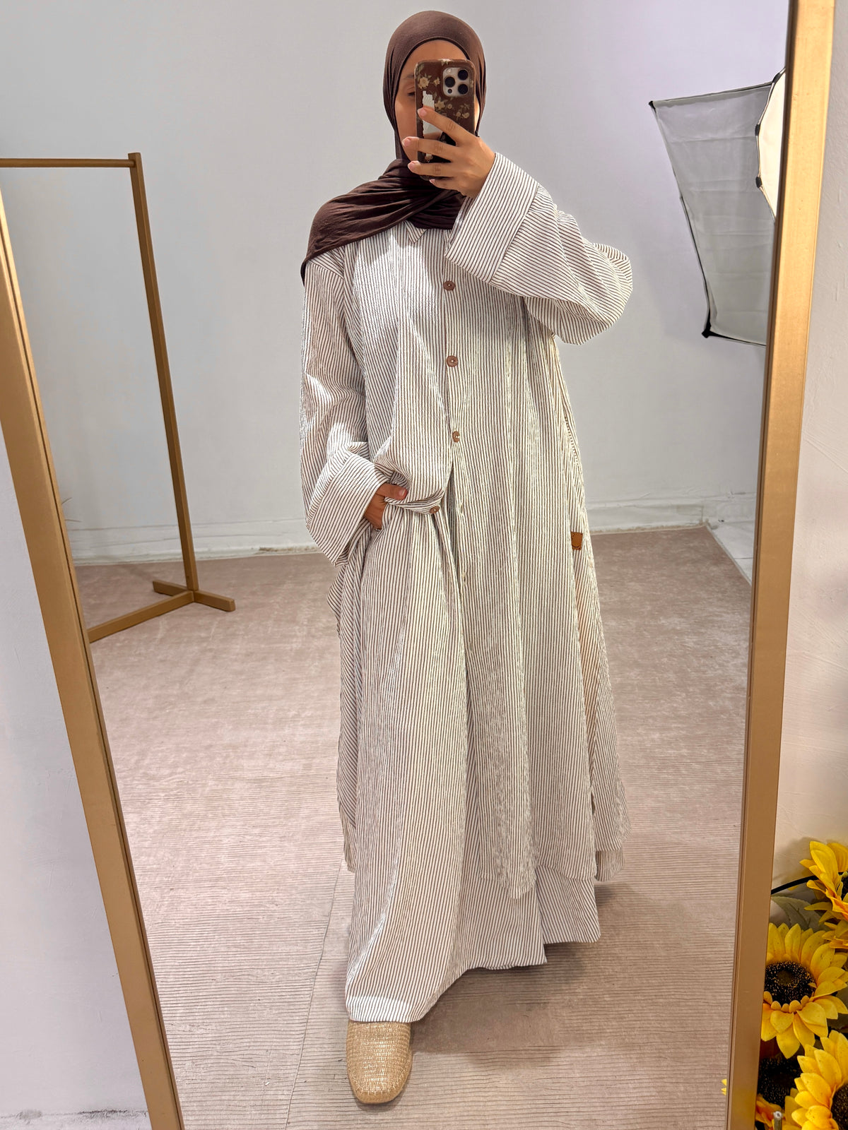 Oversized Striped Long Shirt Set - ست شيميز طويل مخطط - QS0170