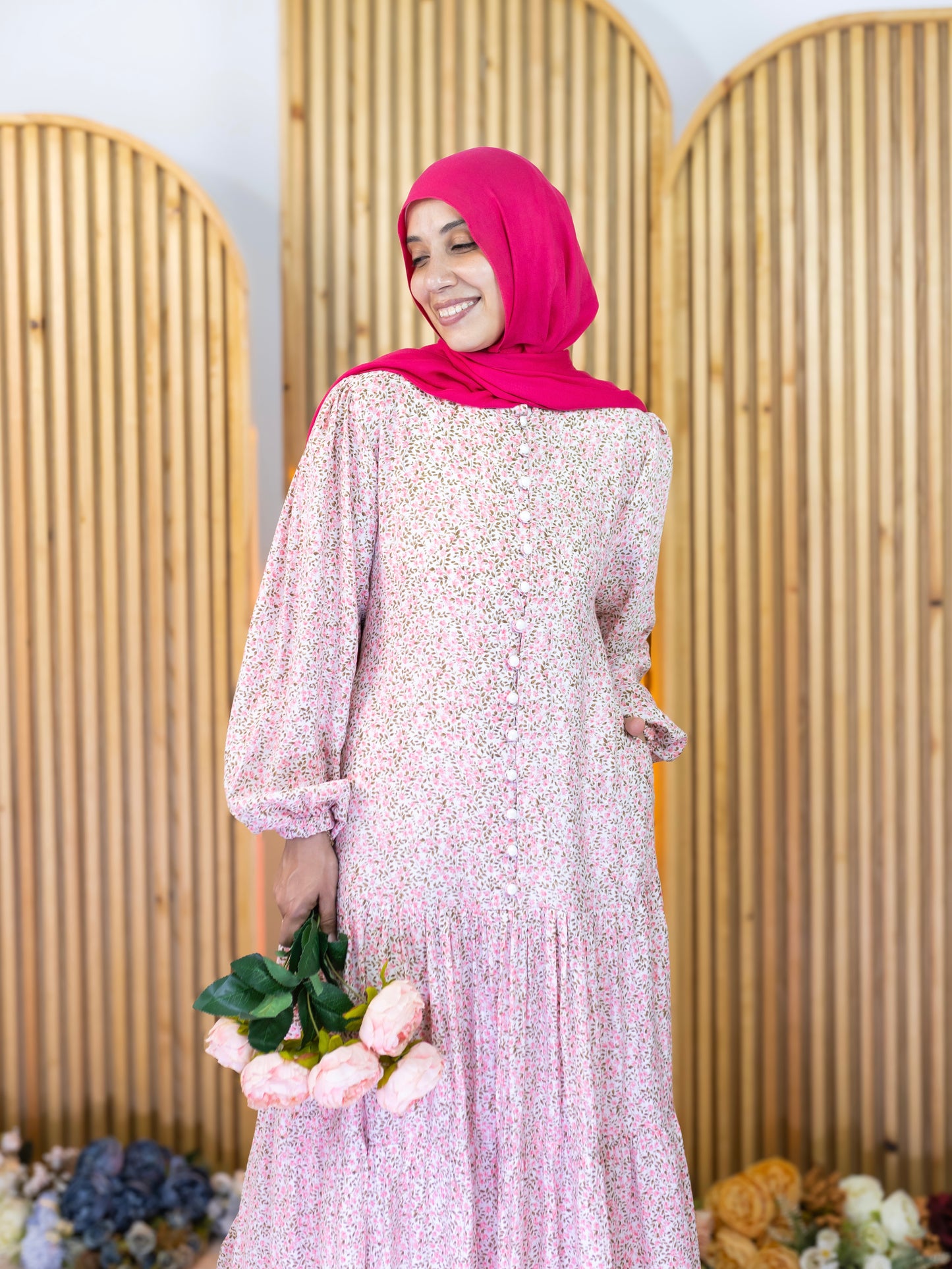 Floral Dress - فستان مشجر ورد -QS0142