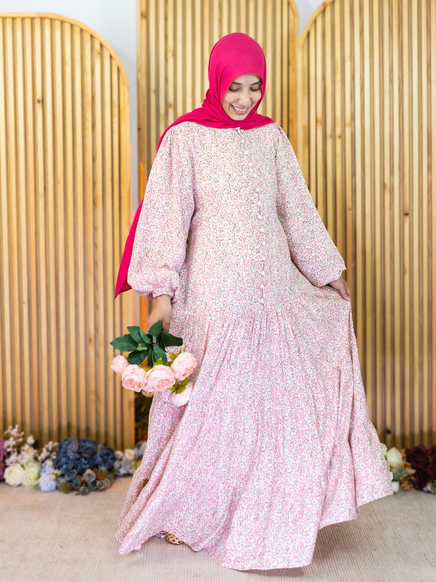 Floral Dress - فستان مشجر ورد -QS0142