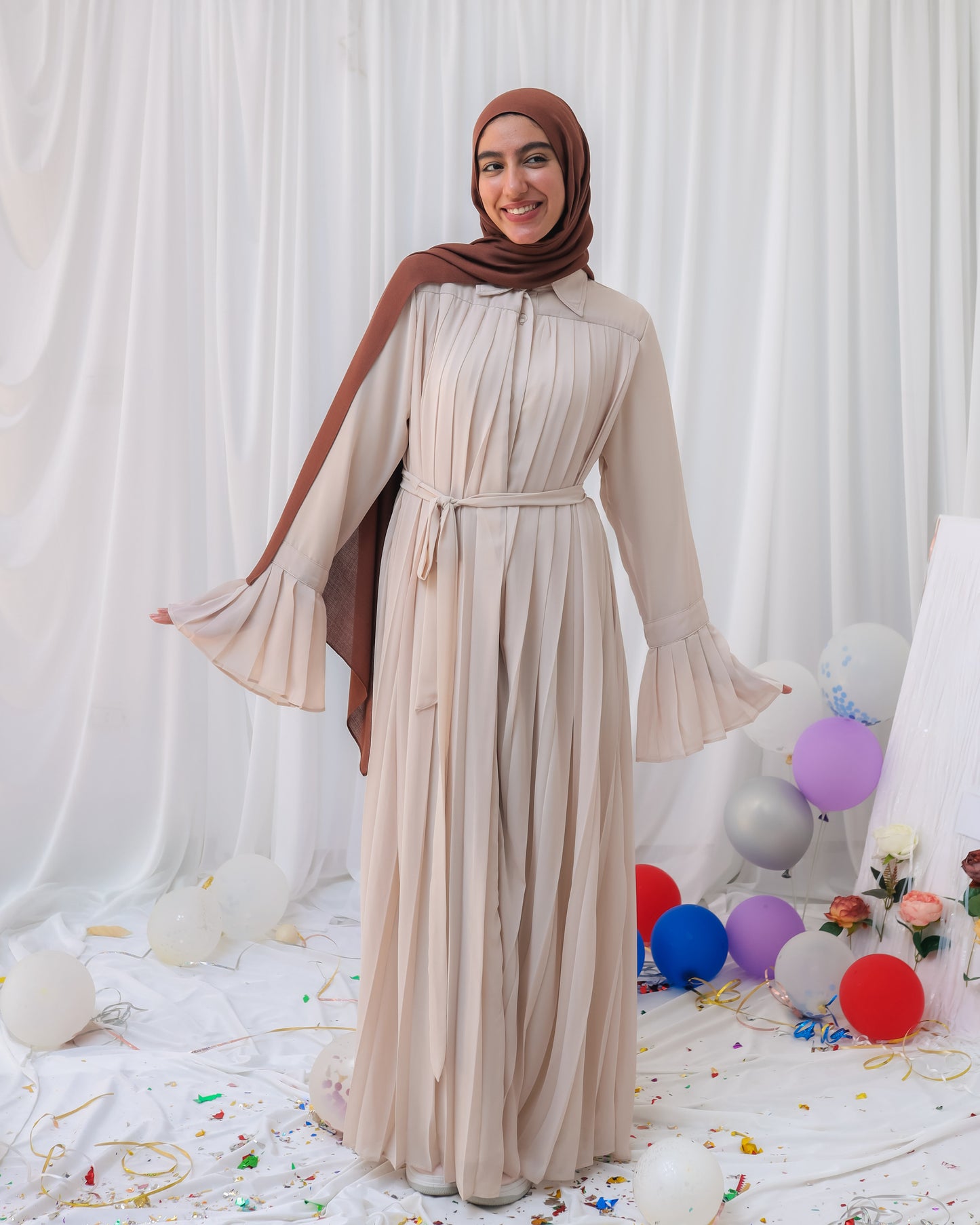PLEATED CHIFFON DRESS - بلسيه دريس