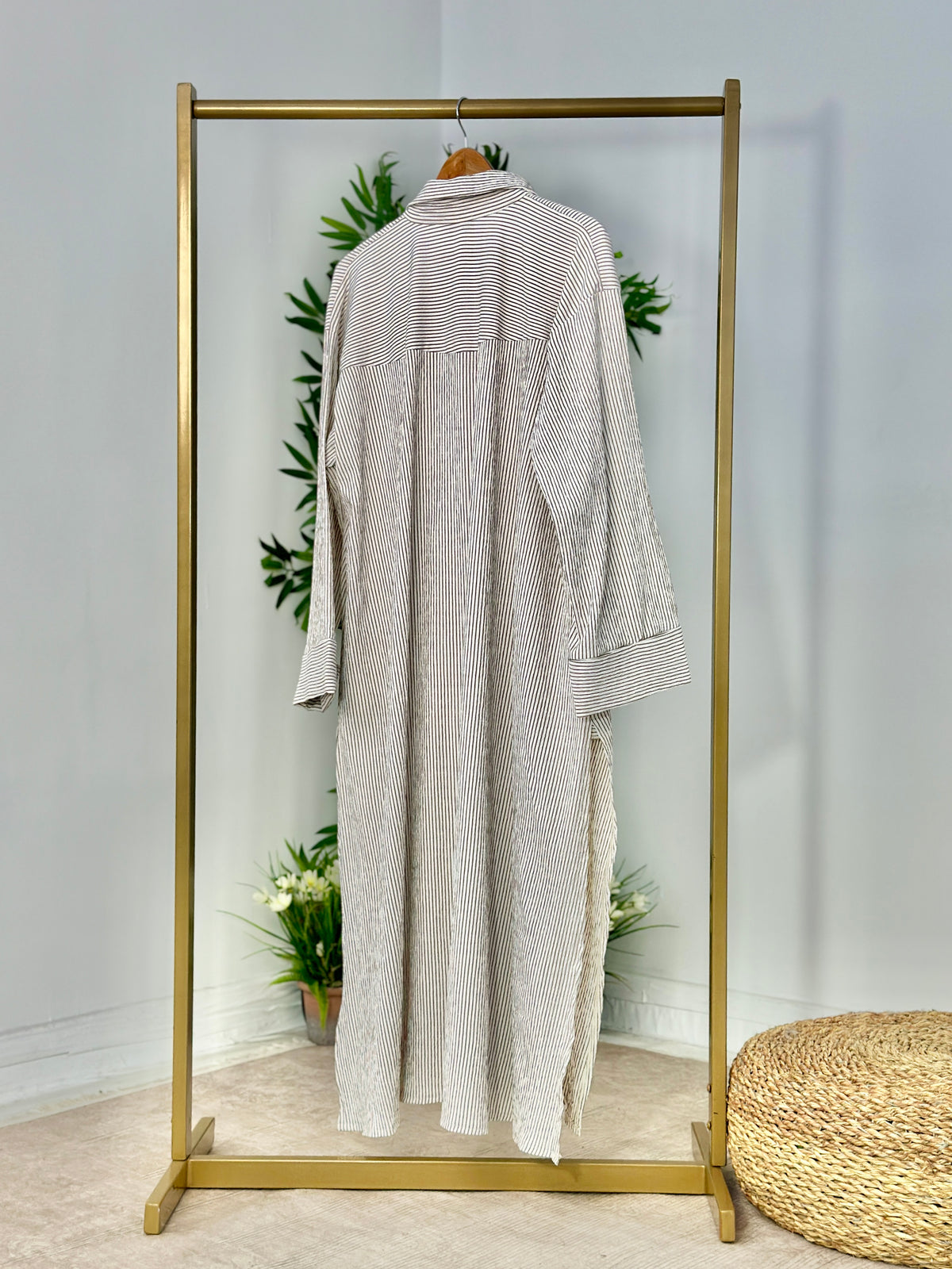 Oversized Striped Long Shirt Set - ست شيميز طويل مخططة - QS0170