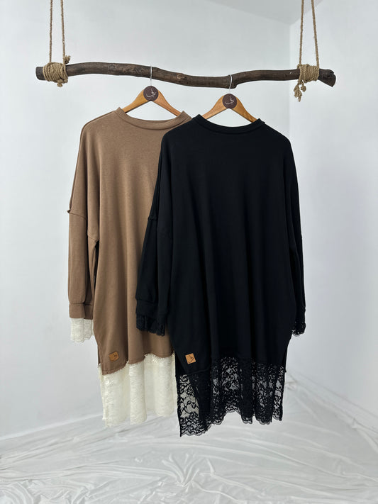 Melton Lace-Trim Sweatshirt Over Size --  سويت شيرت دانتيل Drop 13 🍂شتوية ٢٦