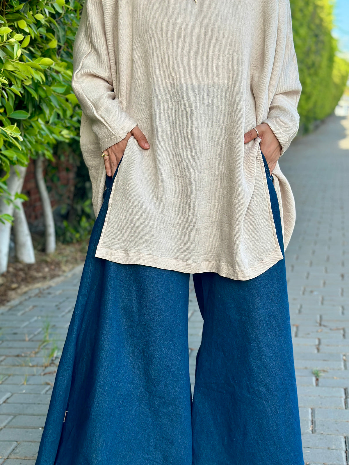 Crinkle Poncho Blouse بلوزة بونشو واسعة - QS0180