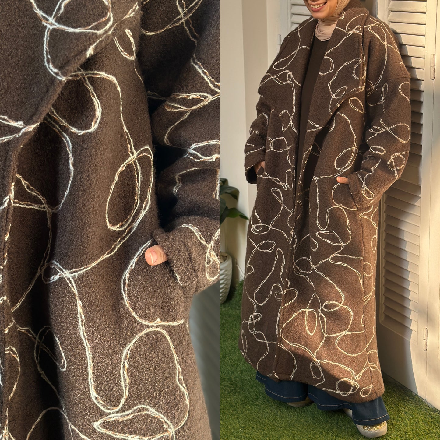 Long wool coat - بالطو صوف مكتكت QW0114