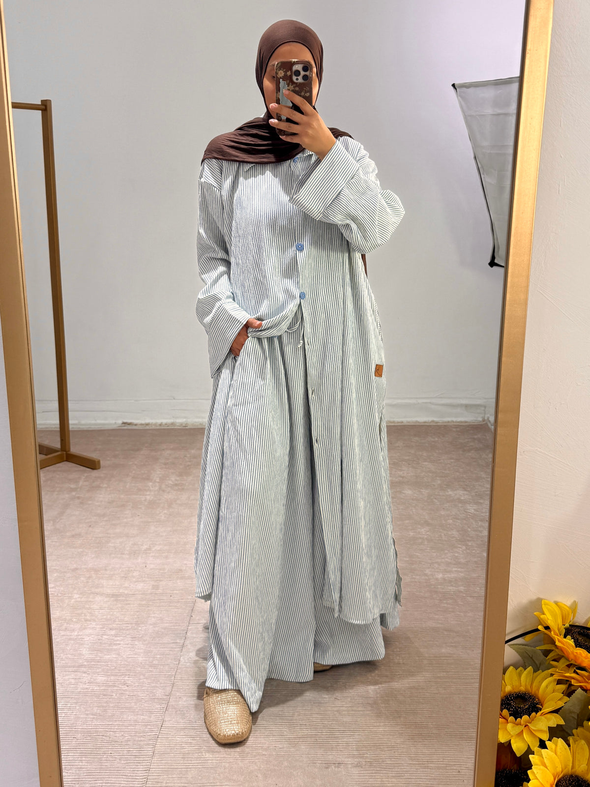 Oversized Striped Long Shirt Set - ست شيميز طويل مخطط - QS0170