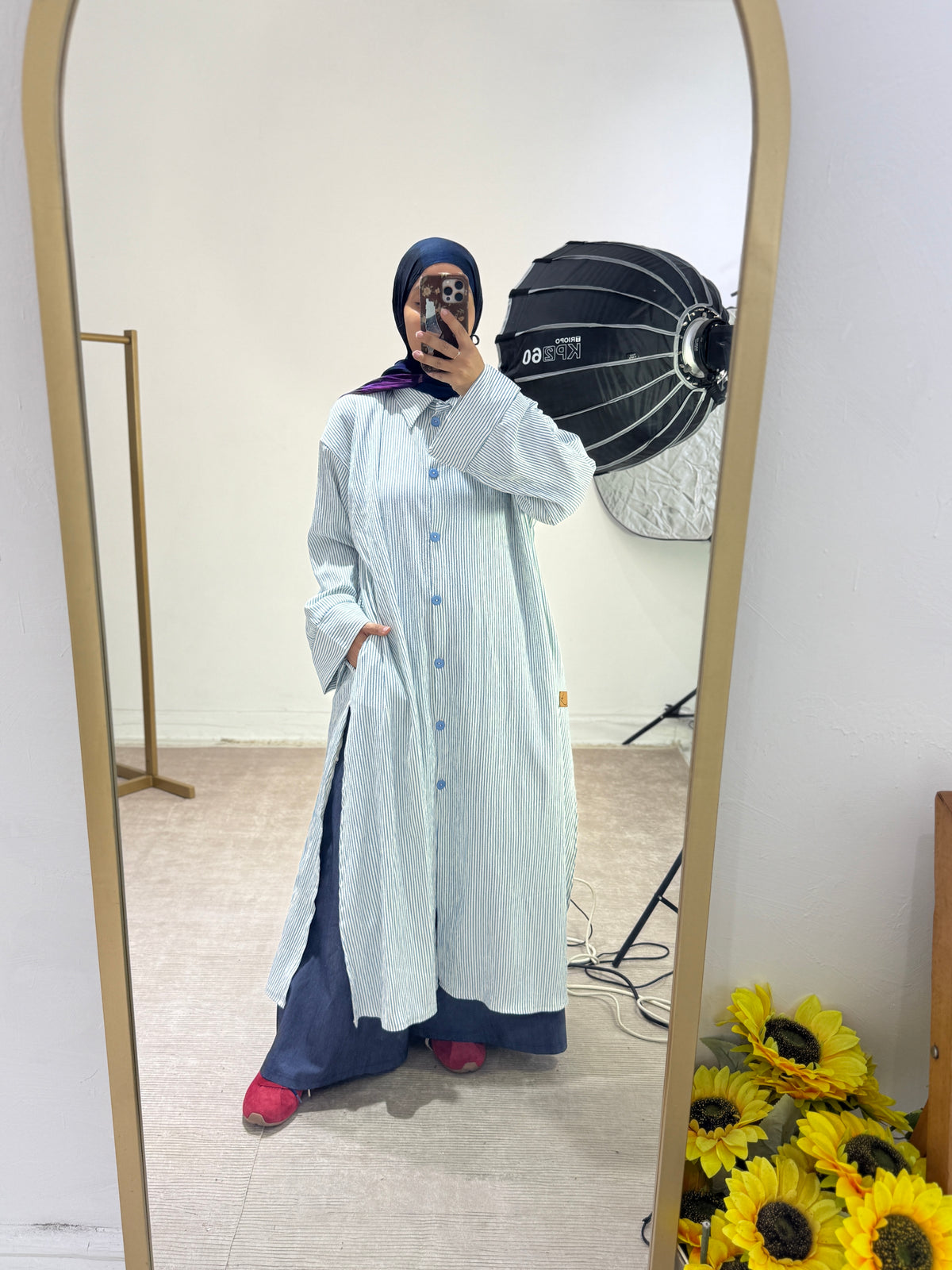 Oversized Striped Long Shirt - شيميز طويل مخطط - QS0171
