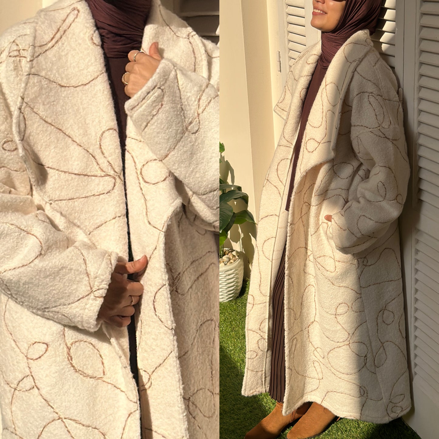Long wool coat - بالطو صوف مكتكت QW0114