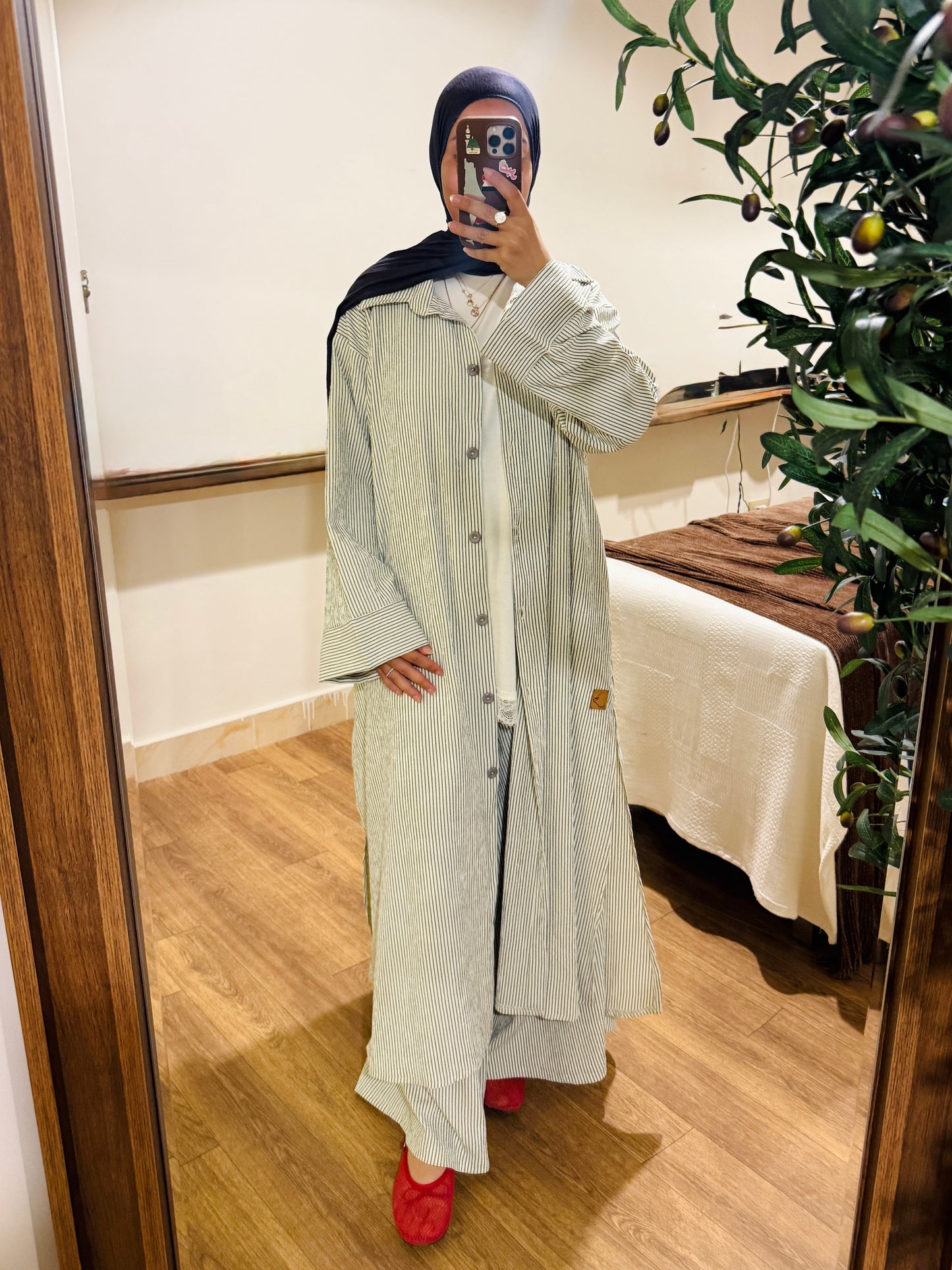 Oversized Striped Long Shirt Set - ست شيميز طويل مخططة - QS0170