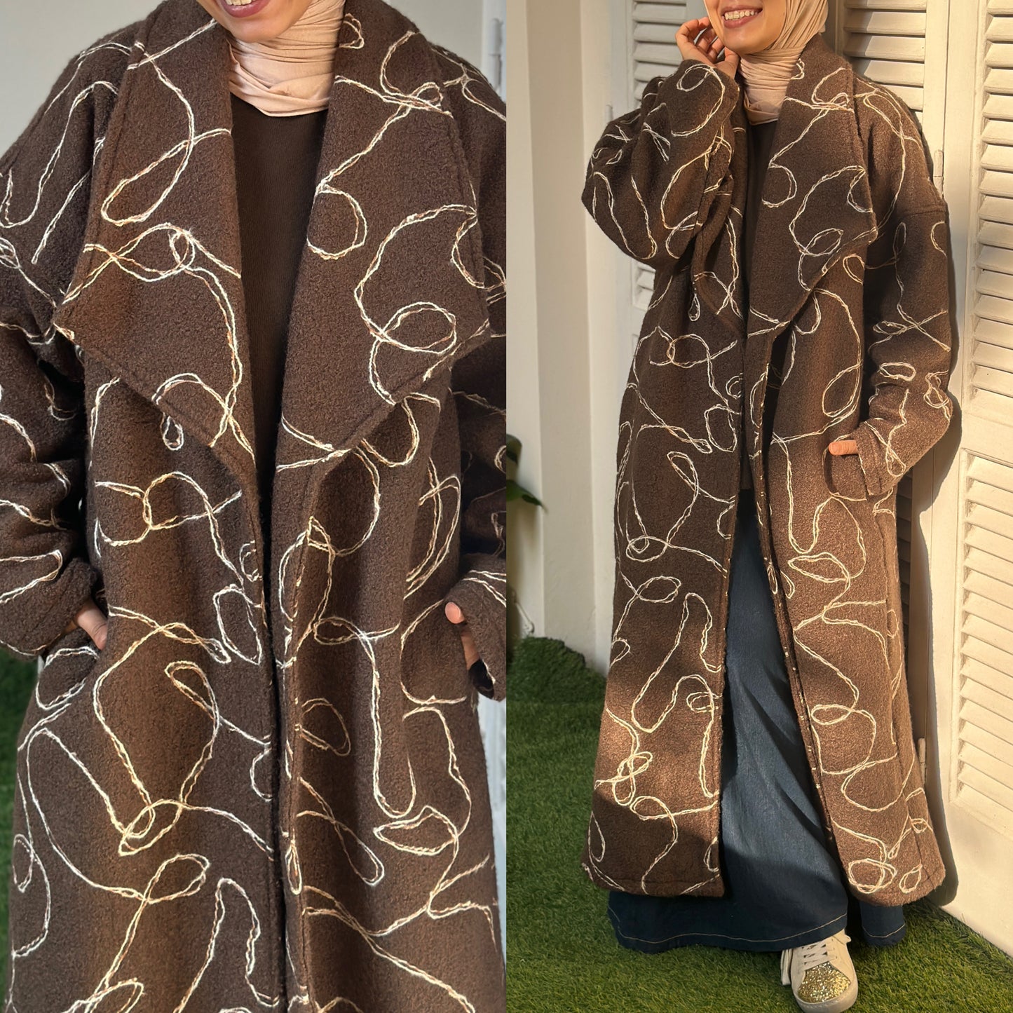 Long wool coat - بالطو صوف مكتكت QW0114