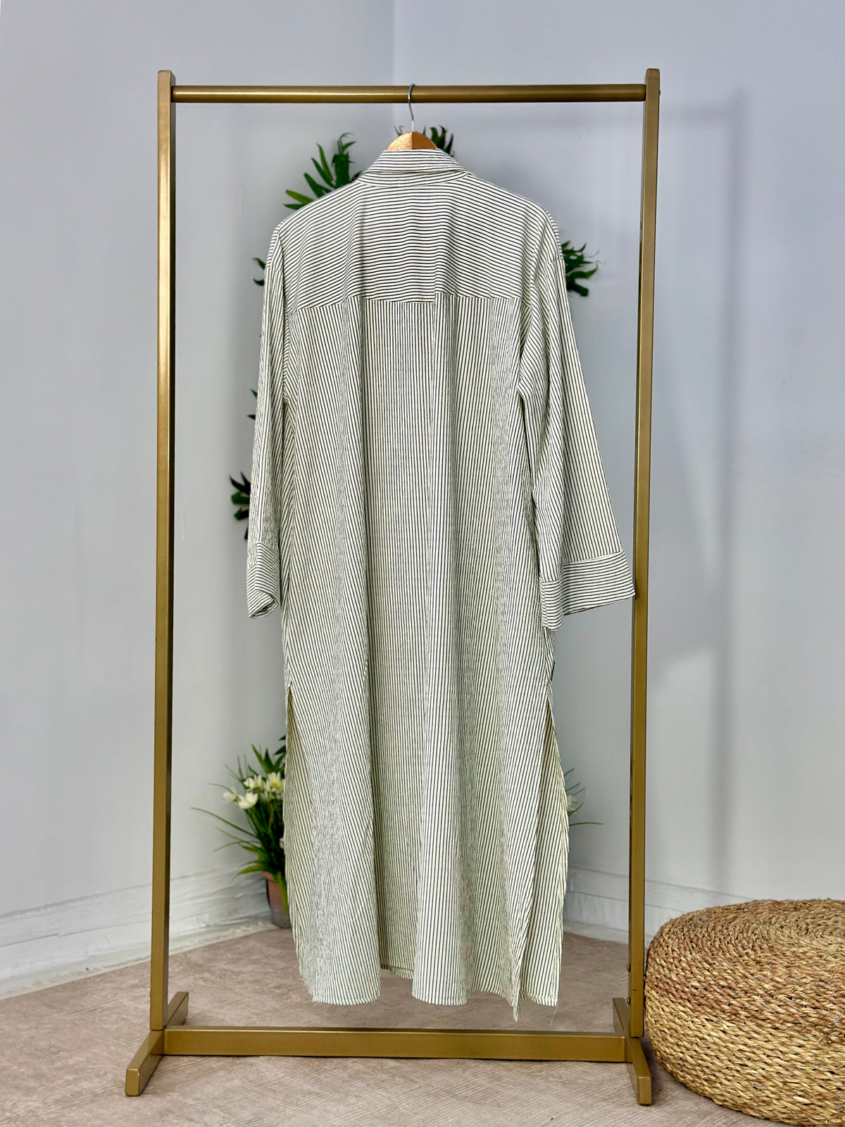 Oversized Striped Long Shirt Set - ست شيميز طويل مخططة - QS0170