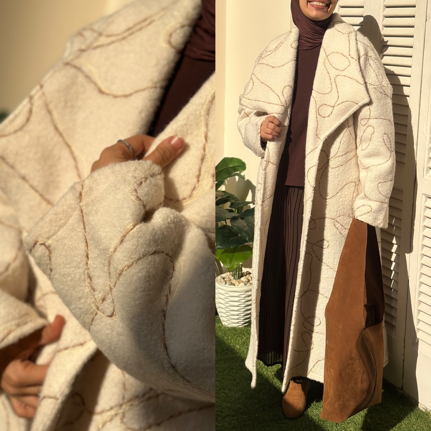 Long wool coat - بالطو صوف مكتكت QW0114