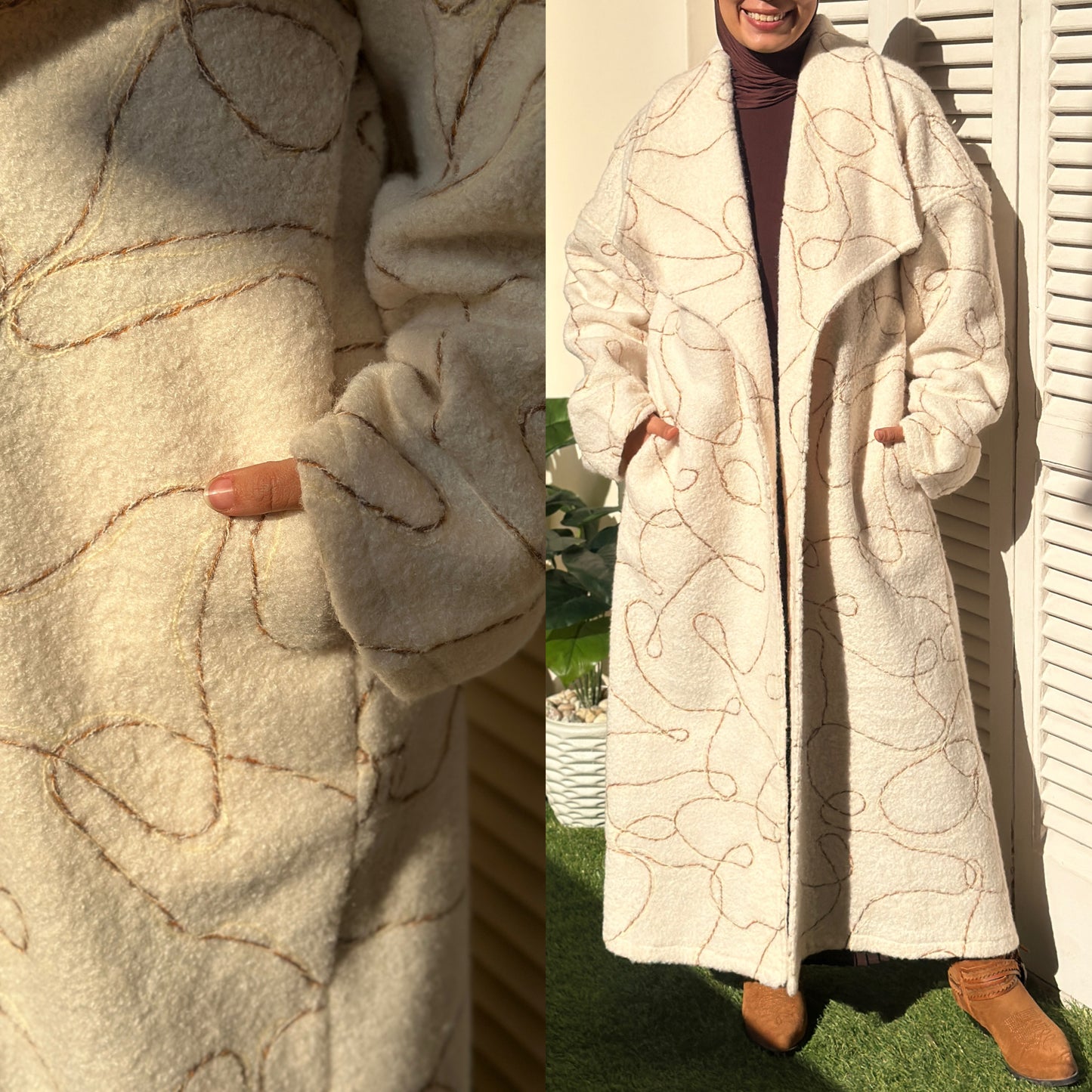 Long wool coat - بالطو صوف مكتكت QW0114