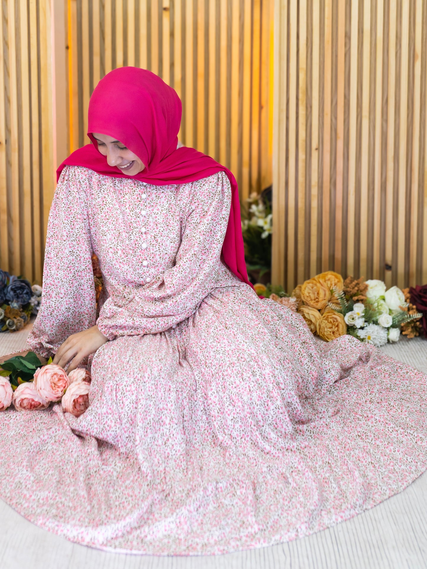 Floral Dress - فستان مشجر ورد -QS0142
