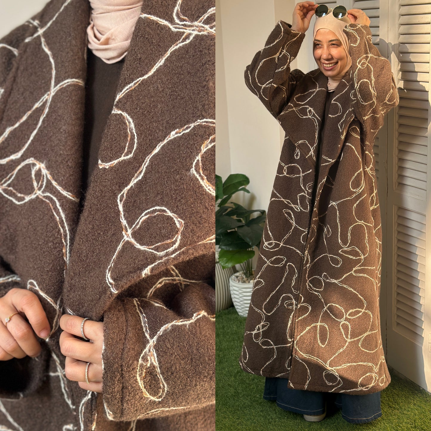 Long wool coat - بالطو صوف مكتكت QW0114