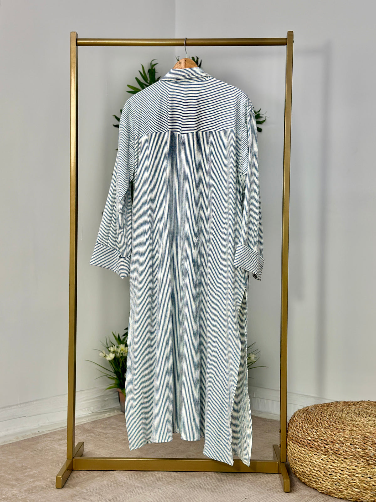 Oversized Striped Long Shirt Set - ست شيميز طويل مخططة - QS0170